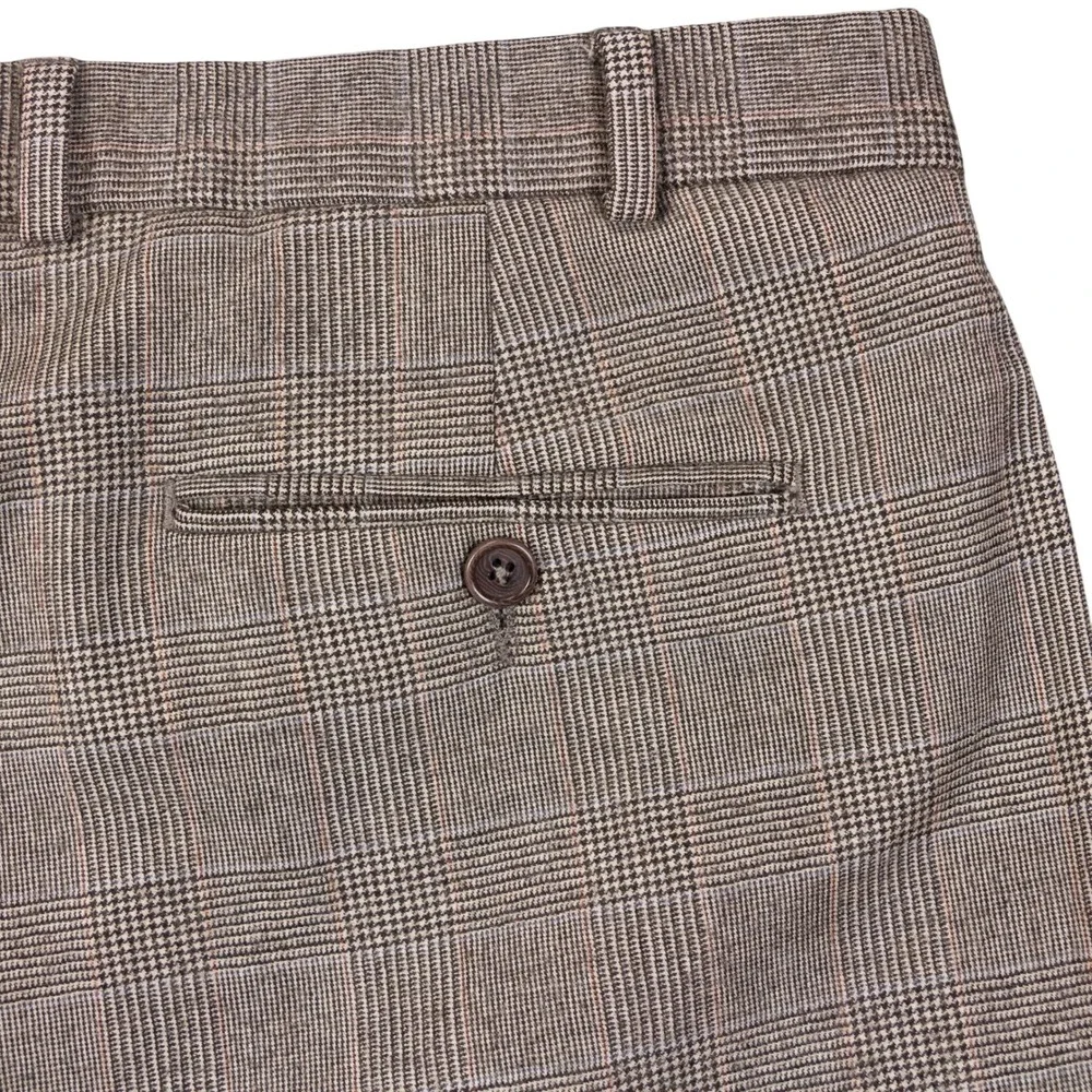 Brooks Brothers Mens 44x31 Wool Cashmere Glen Plaid Dress Pants Brown